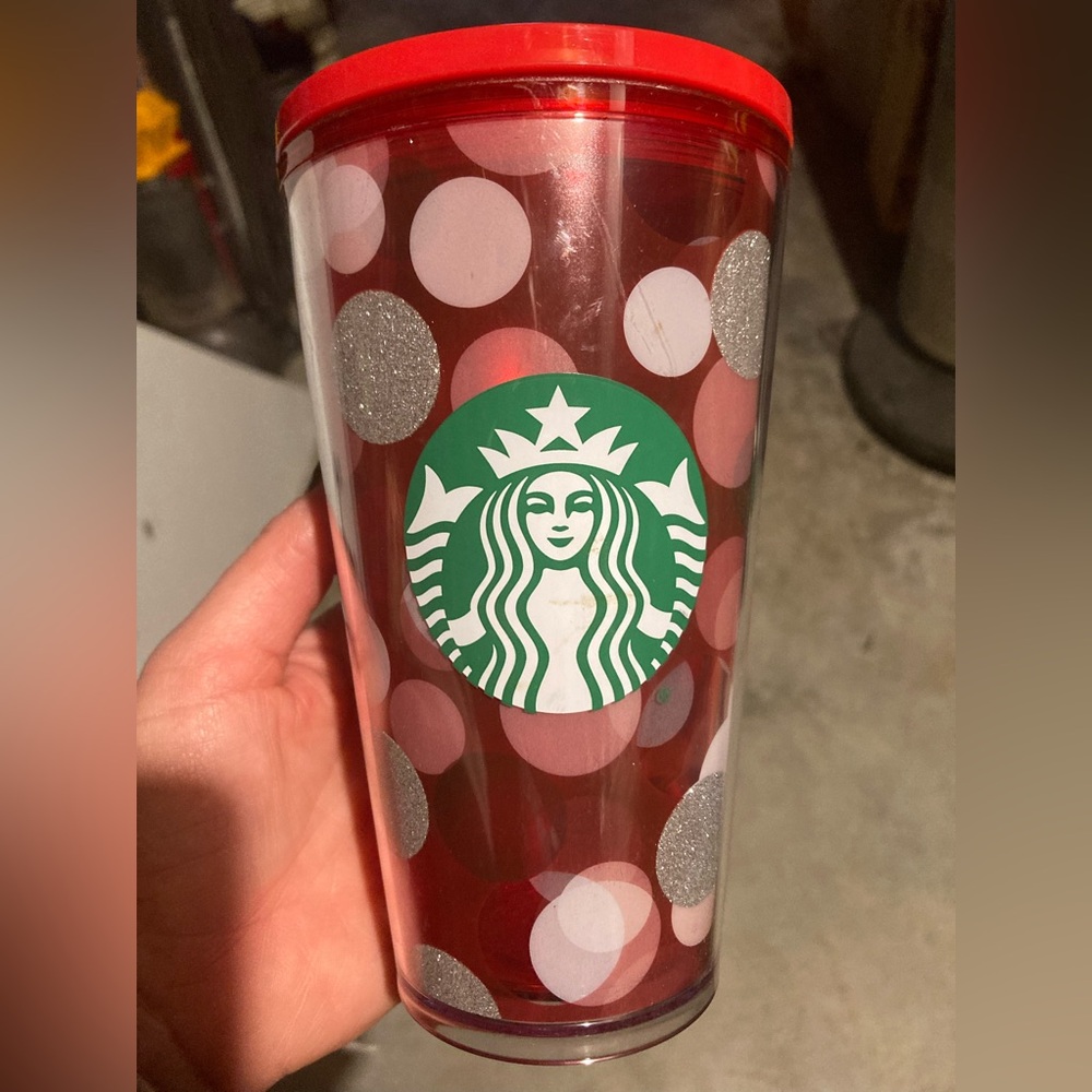Starbucks Red Christmas Polka Dot Cup Cold Drink 16 oz Grande Size